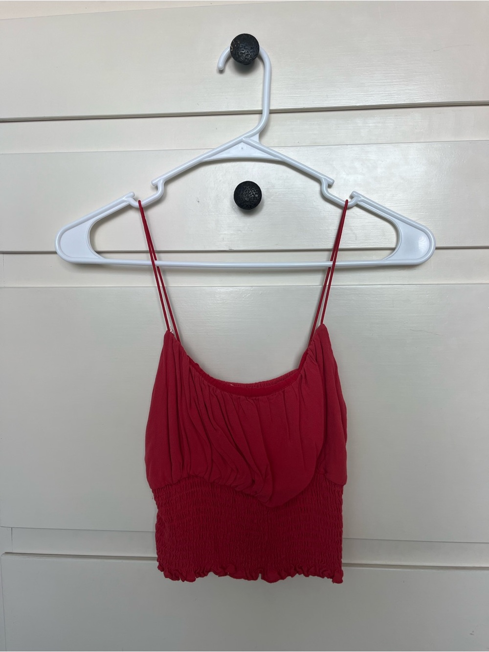 La Hearts Red Smocked Cami Crop Top